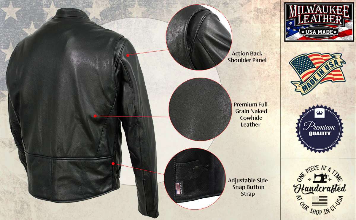 Milwaukee Leather USA MADE MLJKM5001 Men's Black Road Racer Premium Leather Motorcycle Jacket - Image 5