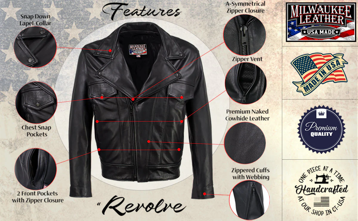 Milwaukee Leather USA MADE MLJKM5008 Men's Black Revolve Premium Leather Vented Motorcycle Jacket - Image 2