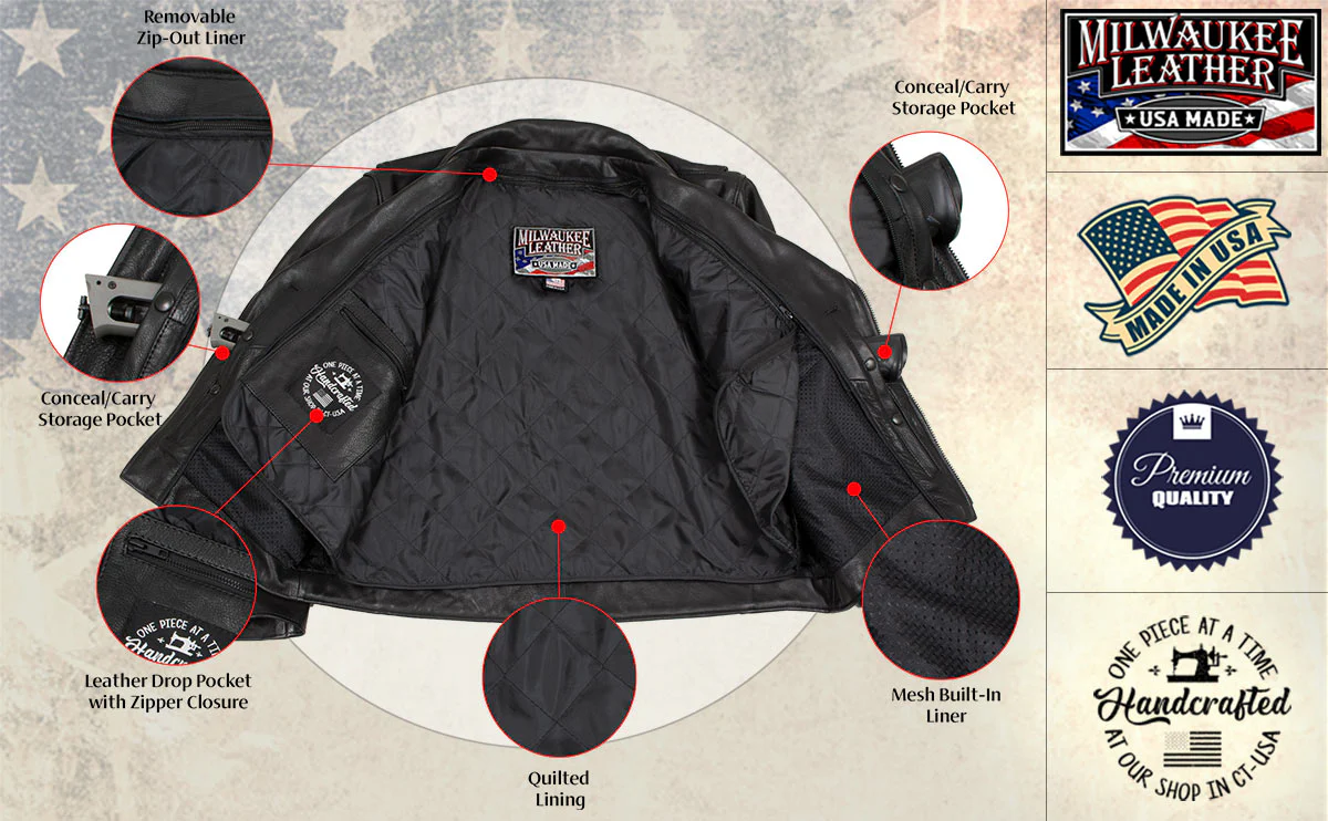 Milwaukee Leather USA MADE MLJKM5008 Men's Black Revolve Premium Leather Vented Motorcycle Jacket - Image 4