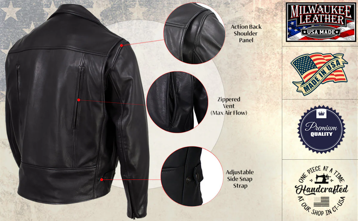 Milwaukee Leather USA MADE MLJKM5008 Men's Black Revolve Premium Leather Vented Motorcycle Jacket - Image 5