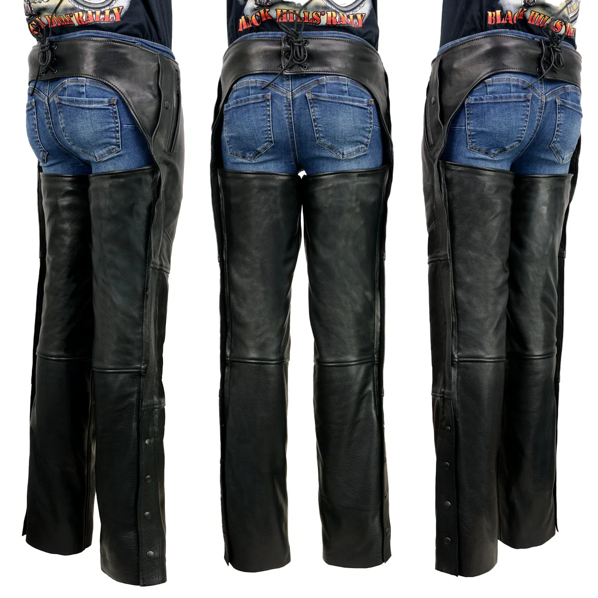 Milwaukee Leather USA MADE MLM5571 Men's Black Rough Rider Premium Leather Motorcycle Chaps with Thermal Liner - Image 2