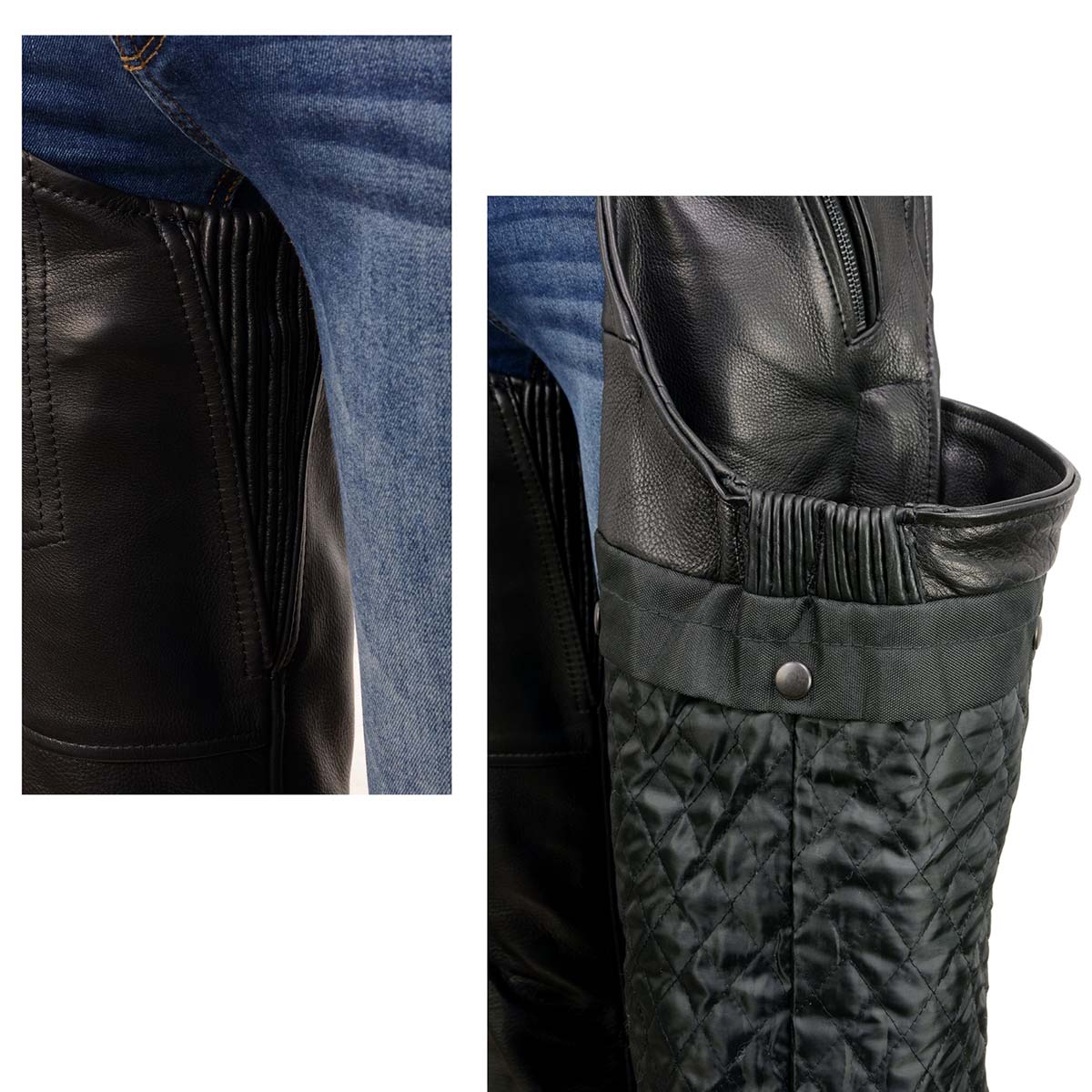Milwaukee Leather USA MADE MLM5571 Men's Black Rough Rider Premium Leather Motorcycle Chaps with Thermal Liner - Image 4