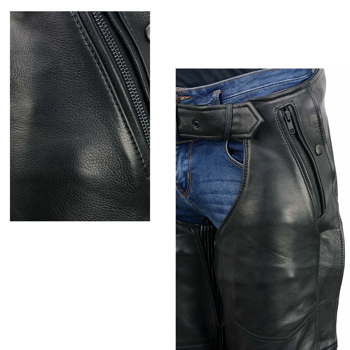 Milwaukee Leather USA MADE MLM5571 Men's Black Rough Rider Premium Leather Motorcycle Chaps with Thermal Liner - Image 6