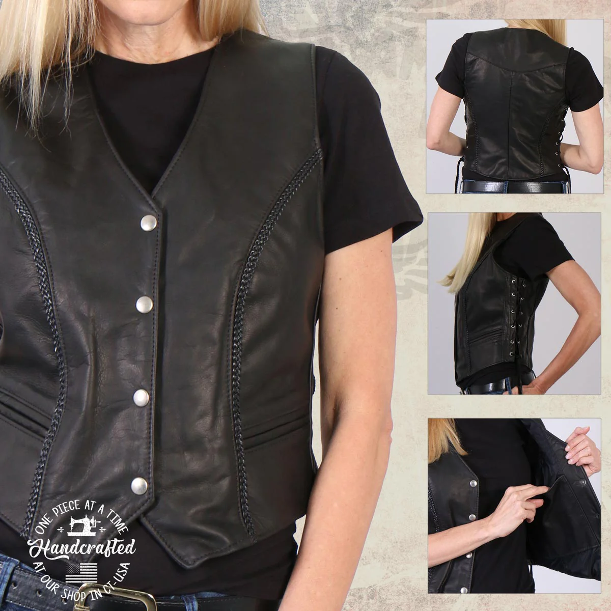 Milwaukee Leather USA MADE MLVSL5001 Women's Black Vivacious Braided Motorcycle Leather Vest - Image 6