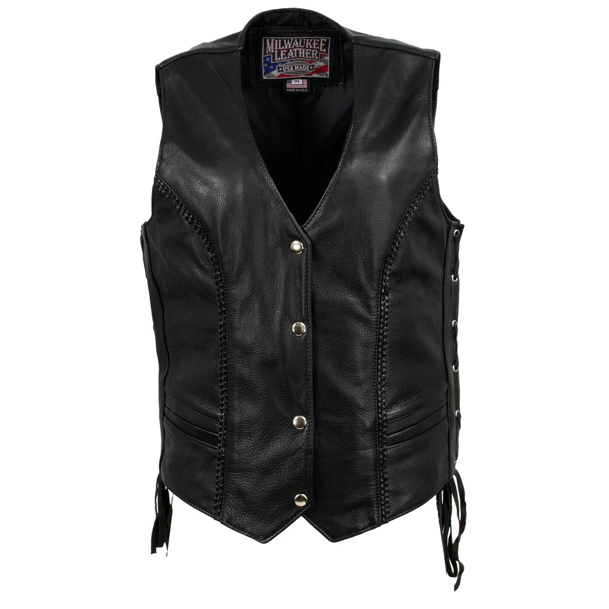 Milwaukee Leather USA MADE MLVSL5001 Women's Black Vivacious Braided Motorcycle Leather Vest - Image 8