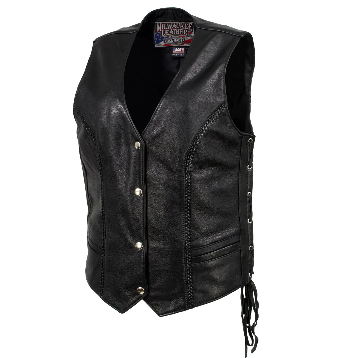 Milwaukee Leather USA MADE MLVSL5001 Women's Black Vivacious Braided Motorcycle Leather Vest - Image 9