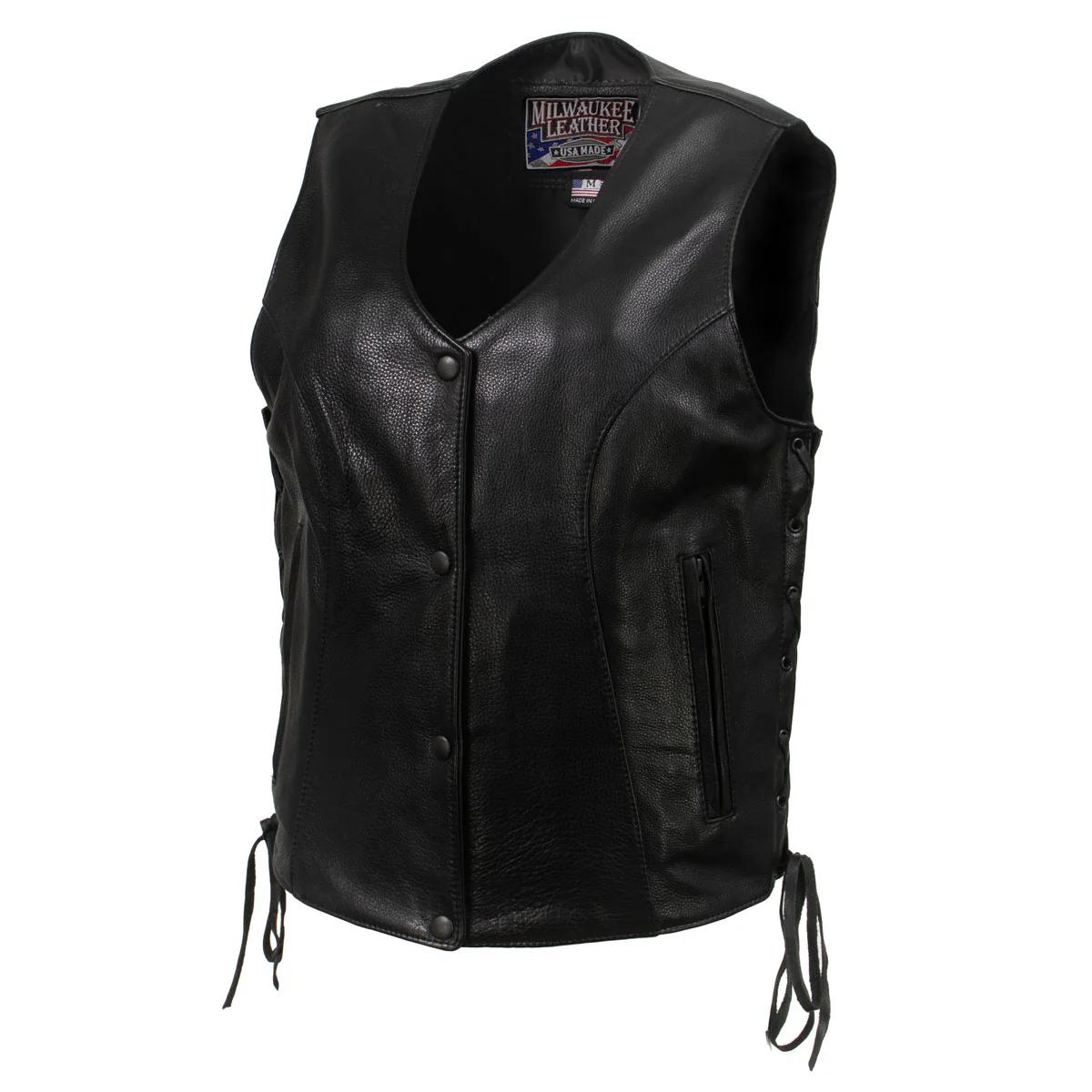 Milwaukee Leather USA MADE MLVSL5002 Women's Black Kitten Leather Motorcycle Vest with Side Laces - Image 10