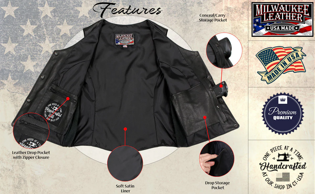 Milwaukee Leather USA MADE MLVSL5002 Women's Black Kitten Leather Motorcycle Vest with Side Laces - Image 4