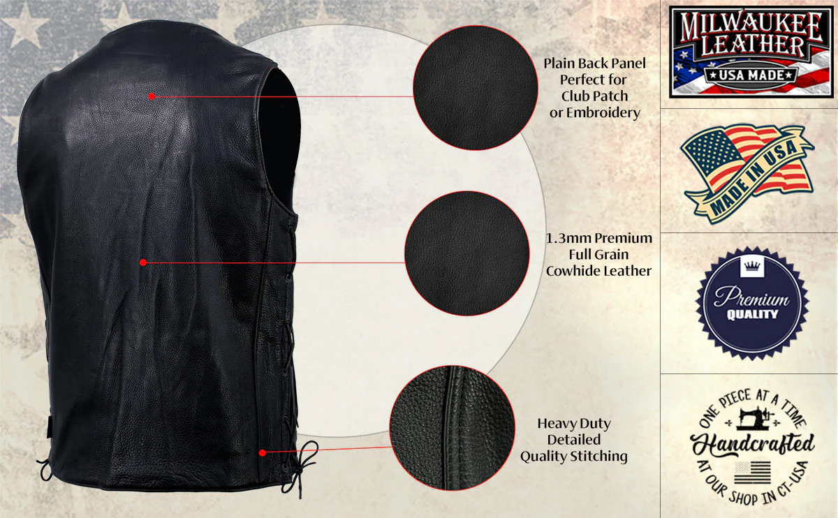 Milwaukee Leather USA MADE MLVSM5005 Men's Black Road Whip Premium Motorcycle Leather Vest with Buffalo Snap Buttons - Image 4