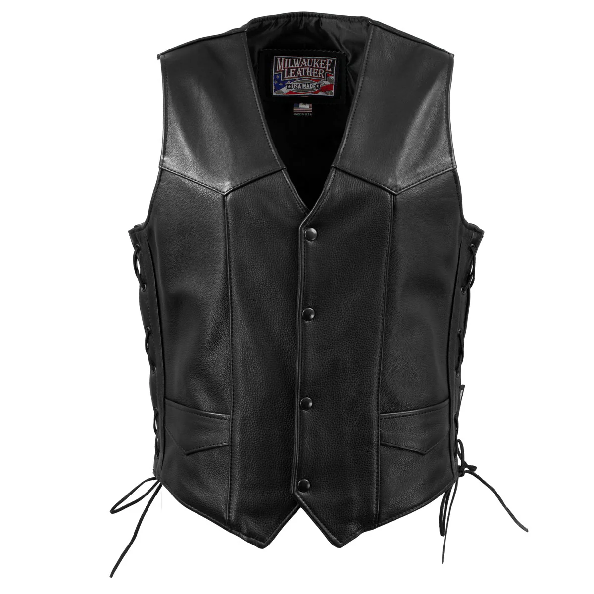 Milwaukee Leather USA MADE MLVSM5008 Men's Black Buster Side Lace Premium Motorcycle Leather Vest - Image 7