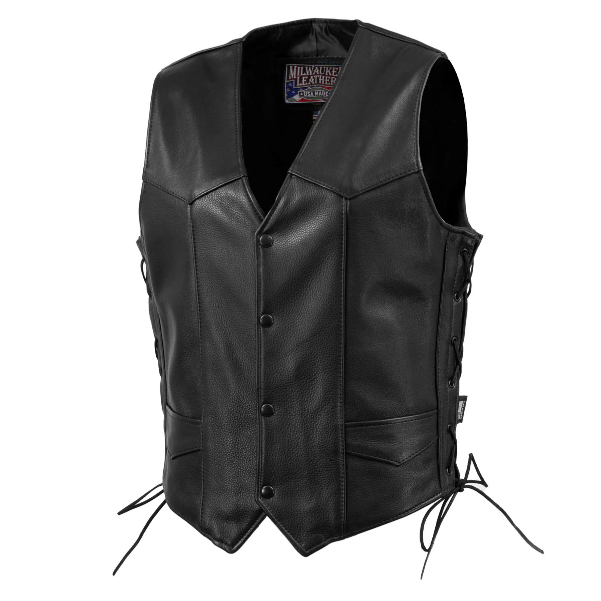 Milwaukee Leather USA MADE MLVSM5008 Men's Black Buster Side Lace Premium Motorcycle Leather Vest - Image 8