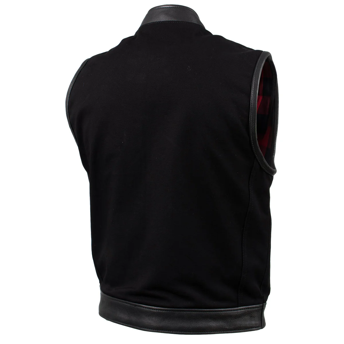 Milwaukee Leather USA MADE MLVSM5101 Men's Black Burn Out Denim and Leather Motorcycle Vest with Plaid Red Lining - Image 8