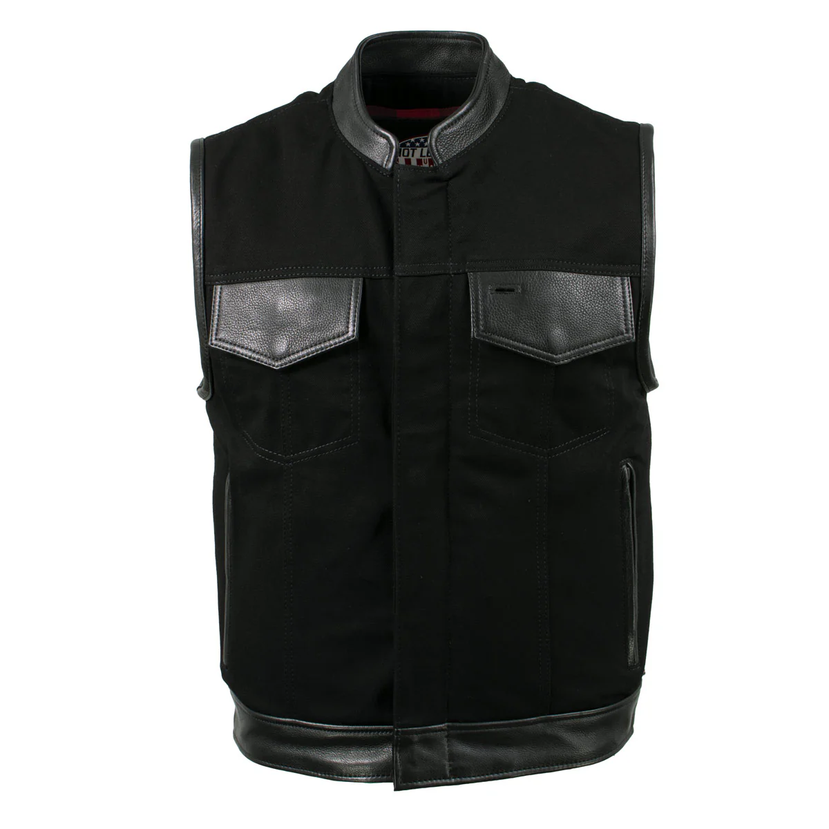 Milwaukee Leather USA MADE MLVSM5101 Men's Black Burn Out Denim and Leather Motorcycle Vest with Plaid Red Lining - Image 9