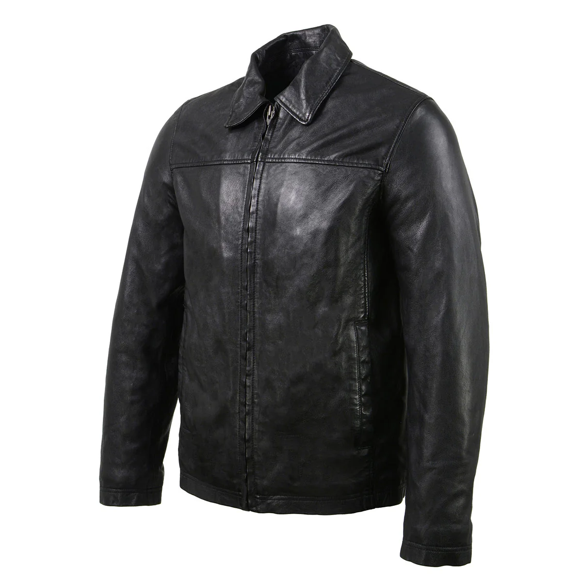 Milwaukee Leather Vintage SFM1804 Men's Classic Black Zipper Front Jacket with Shirt Collar - Image 6