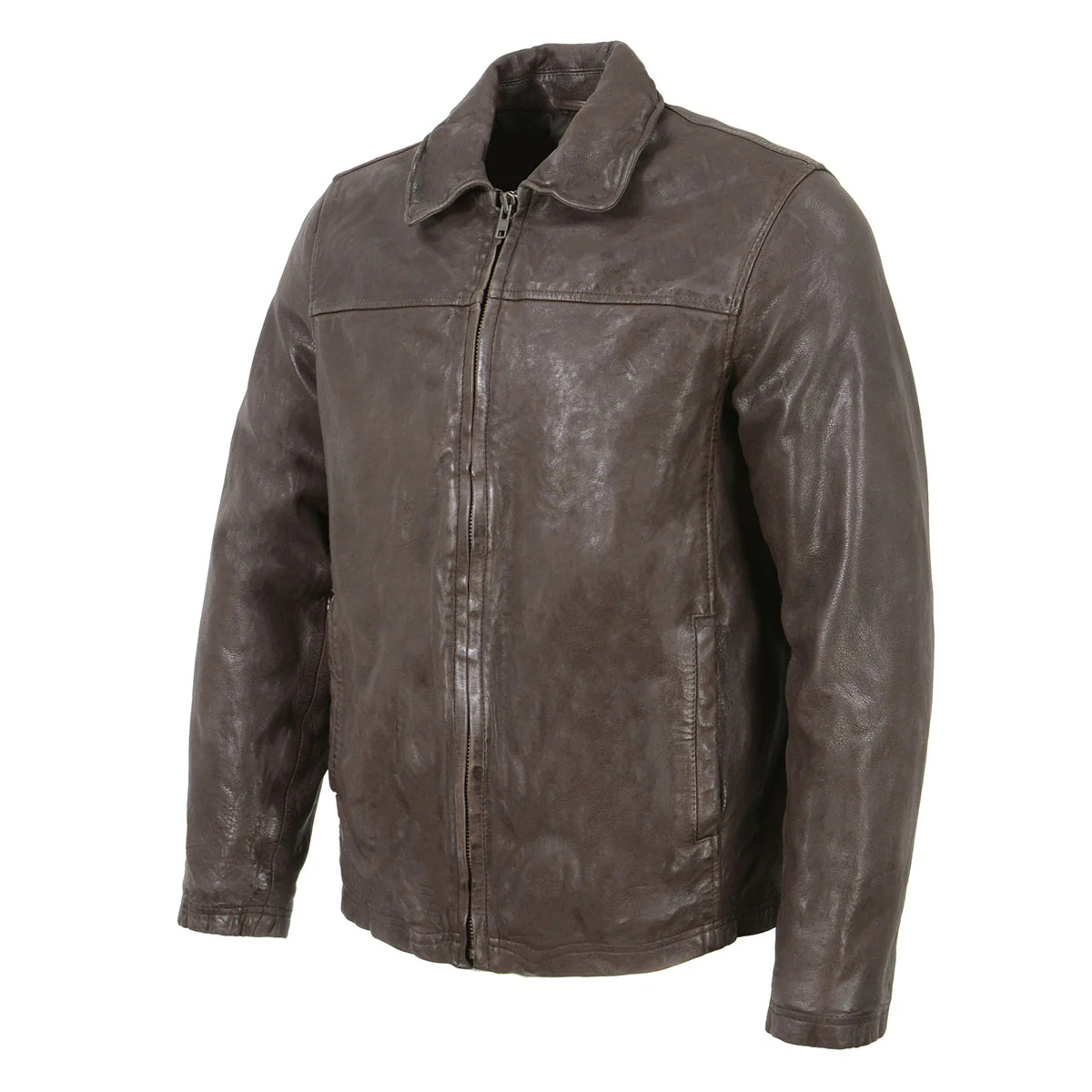 Milwaukee Leather Vintage SFM1804 Men's Classic Brown Zipper Front Jacket with Shirt Collar - Image 6