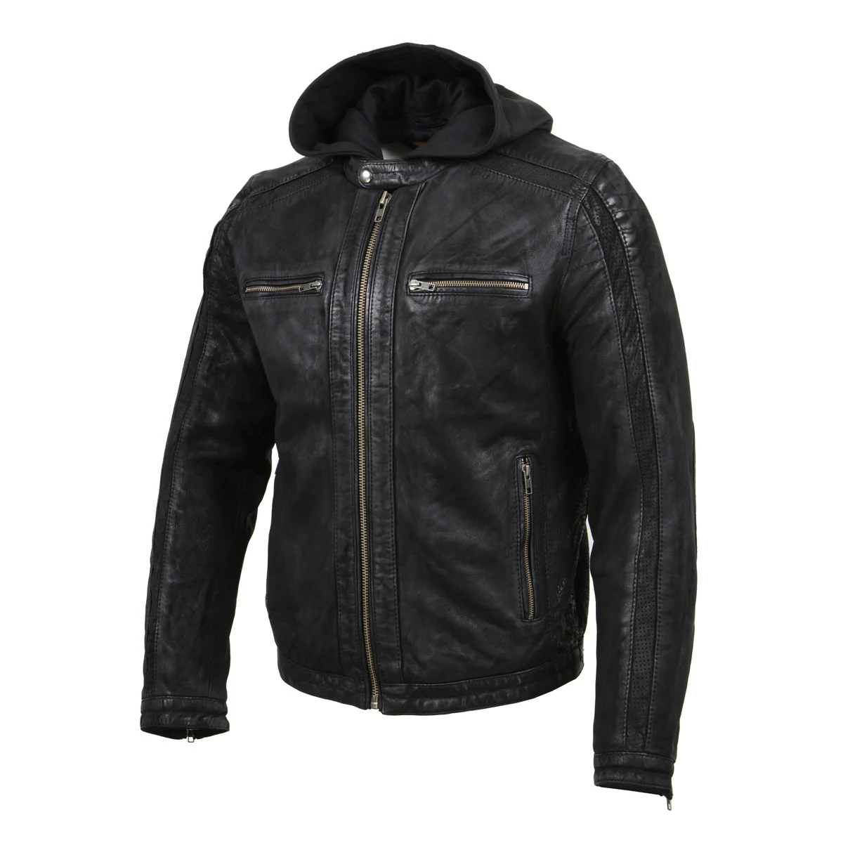 Milwaukee Leather Vintage SFM1807 Men's Black Premium Leather Hooded Jacket - Image 5