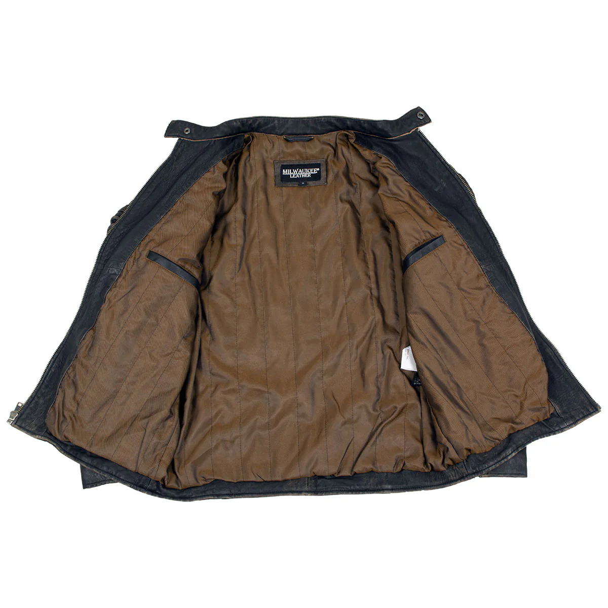 Milwaukee Leather Vintage SFM1808 Men's Brown Leather Seamed Shoulder Zipper Front Jacket - Image 9