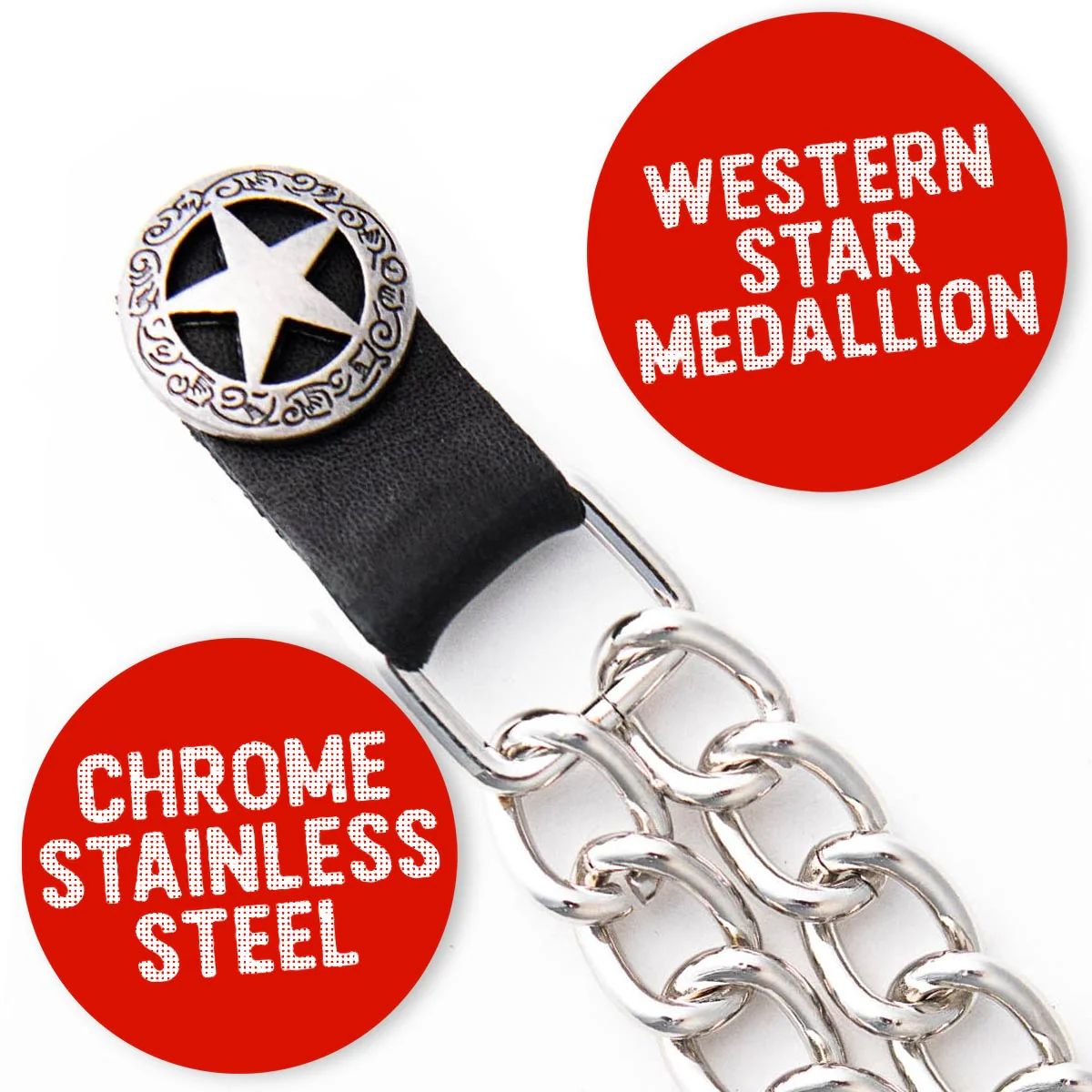 Milwaukee Leather Western Star Medallion Vest Extender - Double Chrome Chains Genuine Leather 6.5" Extension 4-PCS MLA6001SET - Image 4