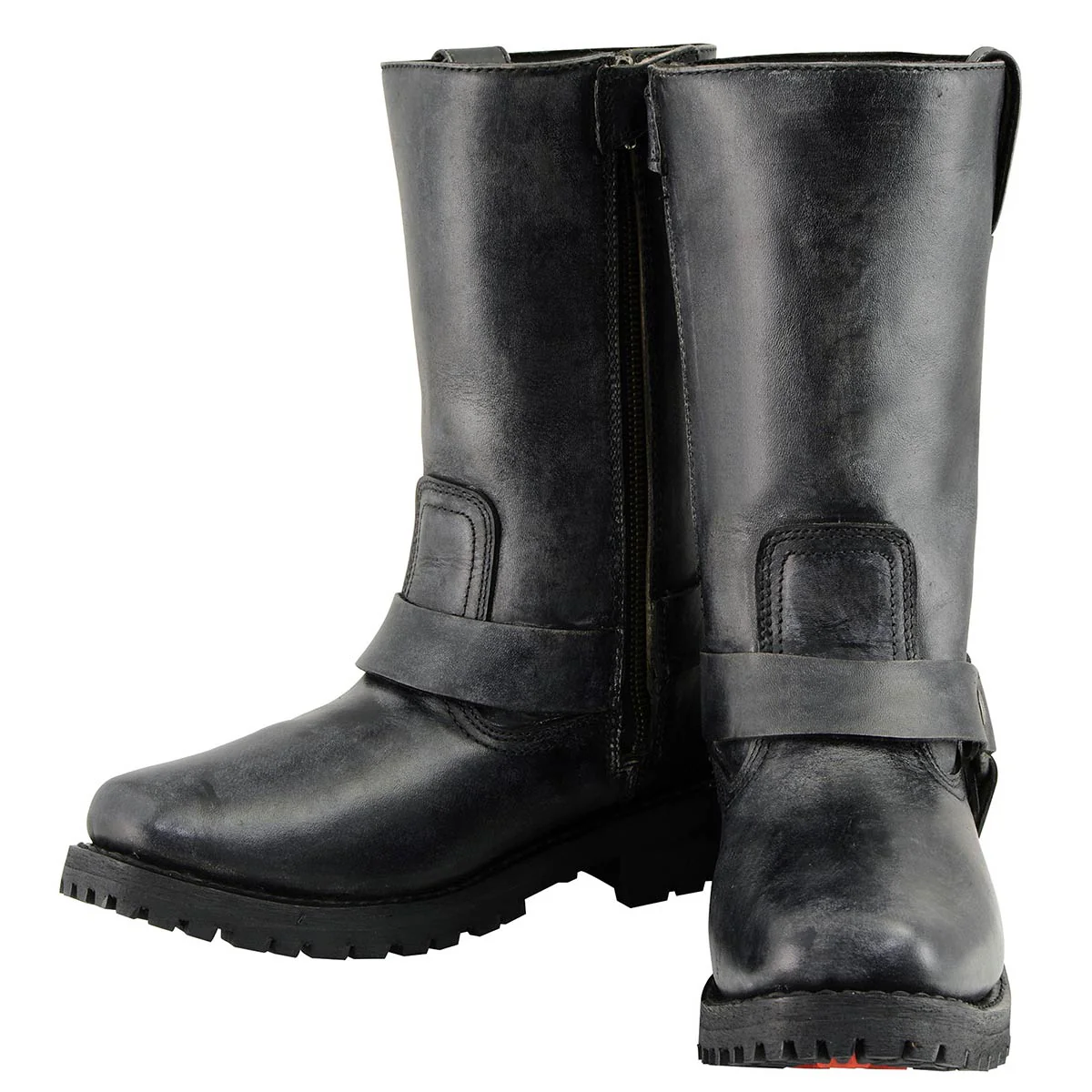 Milwaukee Leather Women's 11-Inch Distressed Grey Classic Harness Square Toe Leather Boots MBL9362 - Image 4