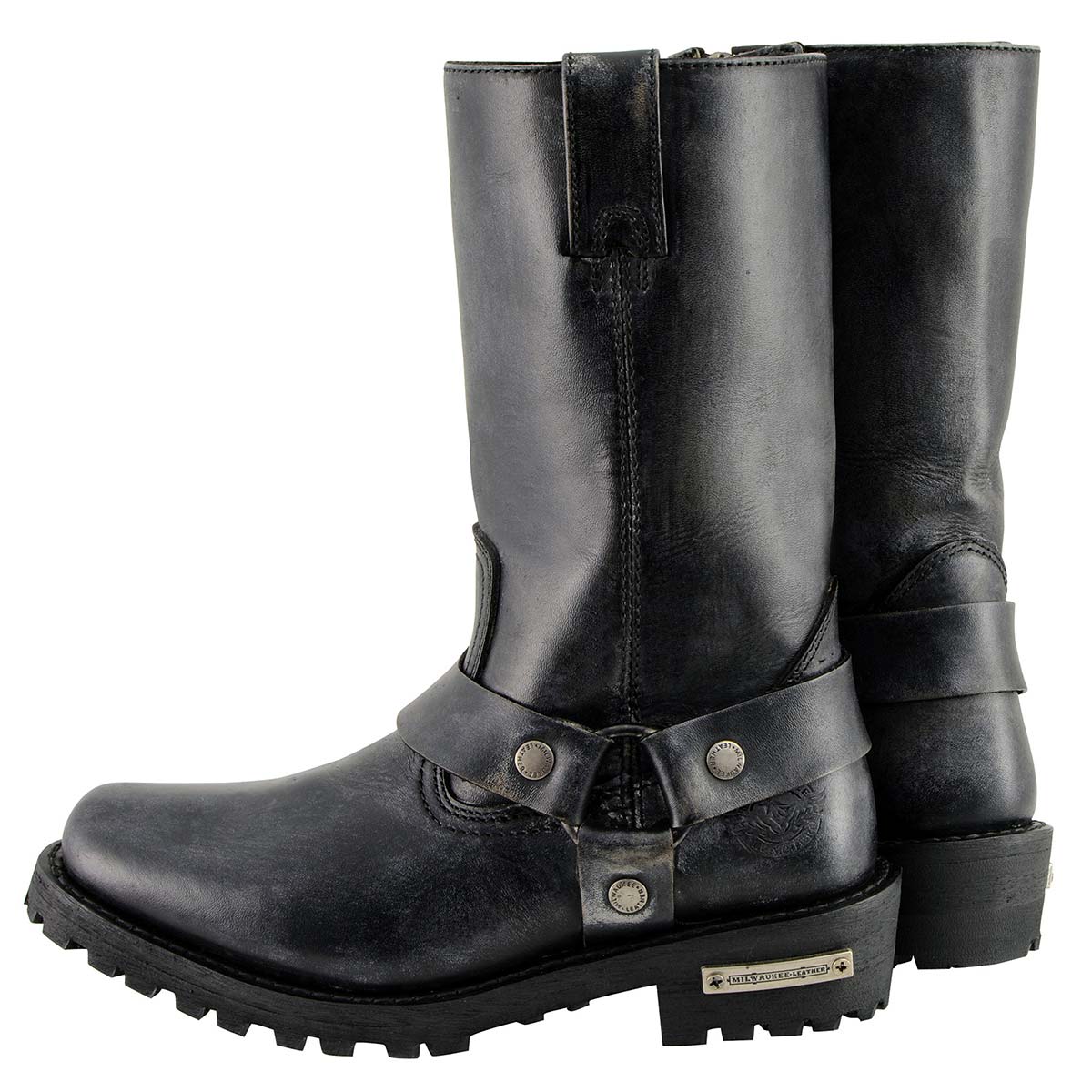 Milwaukee Leather Women's 11-Inch Distressed Grey Classic Harness Square Toe Leather Boots MBL9362 - Image 6