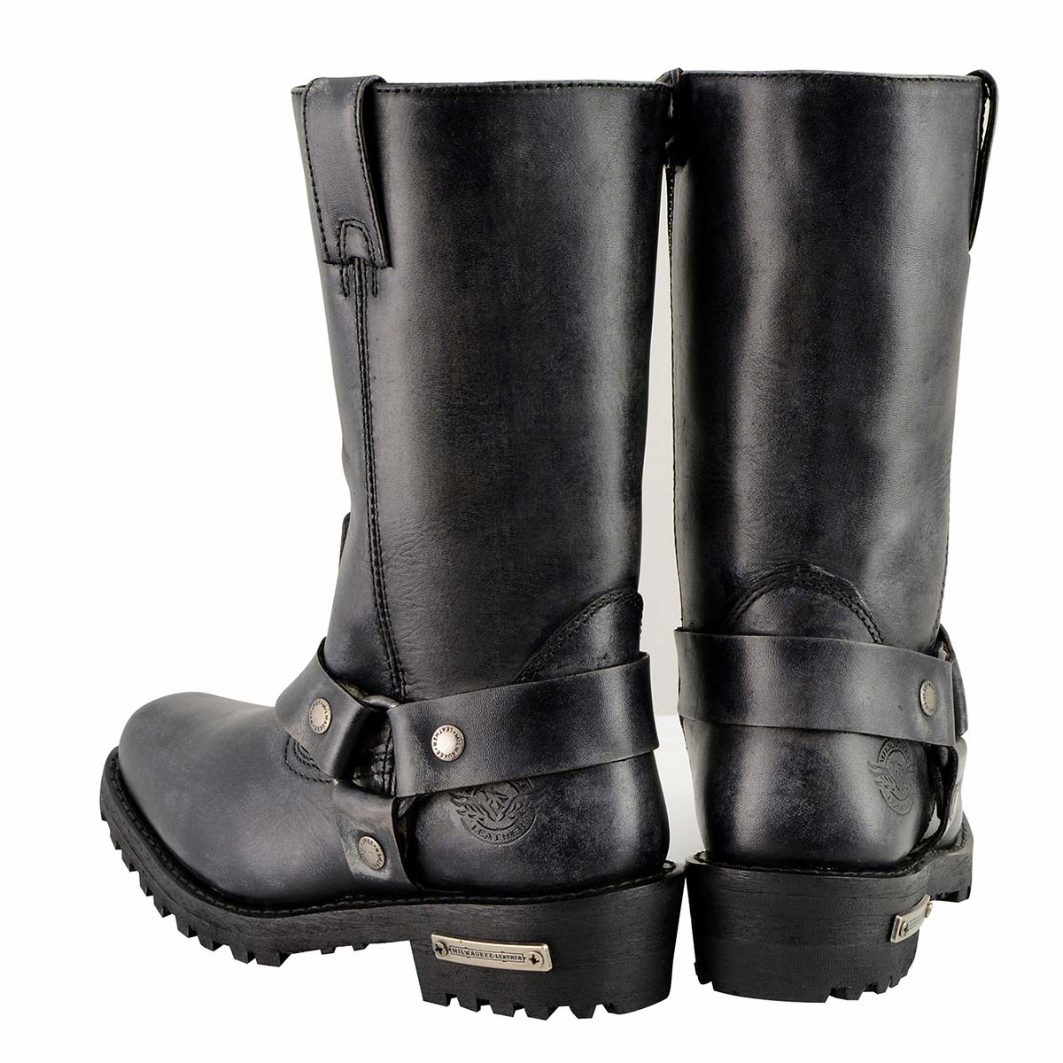 Milwaukee Leather Women's 11-Inch Distressed Grey Classic Harness Square Toe Leather Boots MBL9362 - Image 7