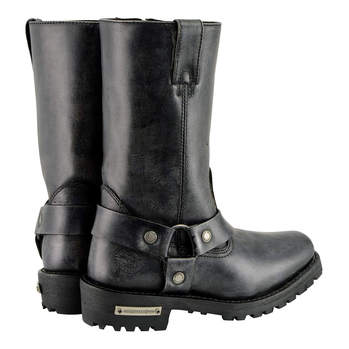 Milwaukee Leather Women's 11-Inch Distressed Grey Classic Harness Square Toe Leather Boots MBL9362 - Image 8