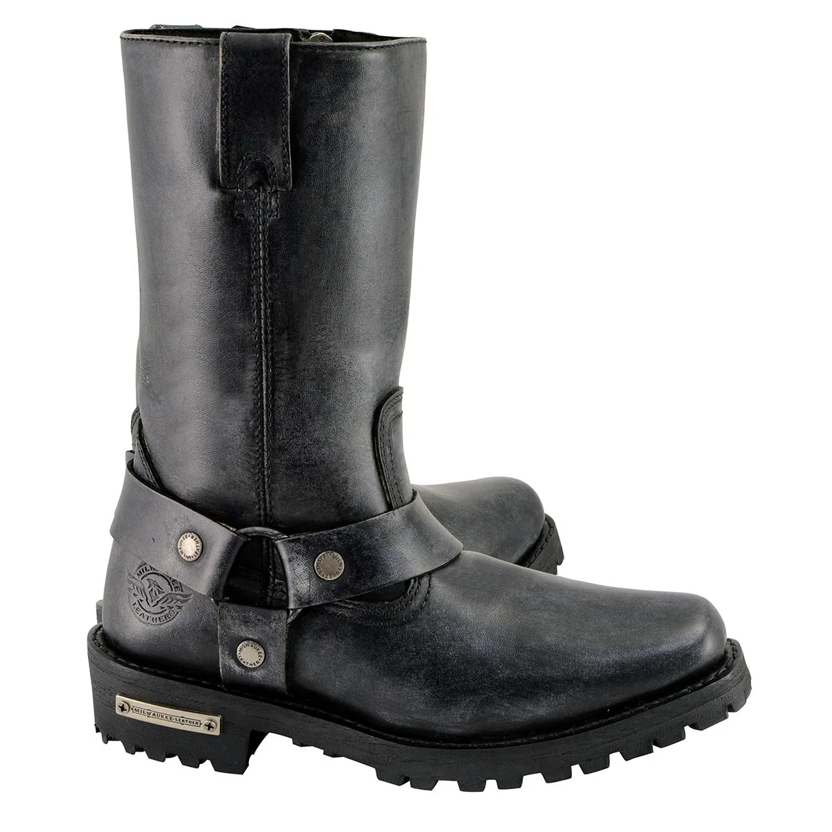 Milwaukee Leather Women's 11-Inch Distressed Grey Classic Harness Square Toe Leather Boots MBL9362 - Image 9