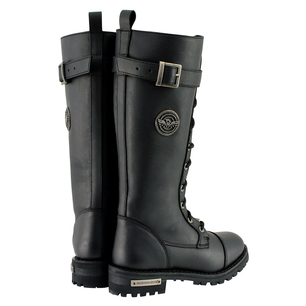 Milwaukee Leather Women's Black 14-inch Lace-Up High-Rise Leather Biker Rider Boots with Calf Buckle MBL9355 - Image 10