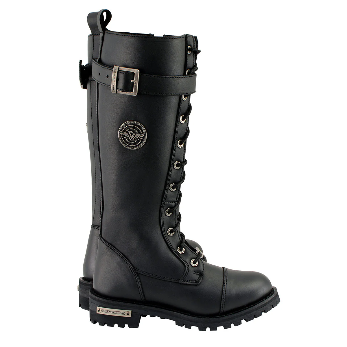 Milwaukee Leather Women's Black 14-inch Lace-Up High-Rise Leather Biker Rider Boots with Calf Buckle MBL9355 - Image 11