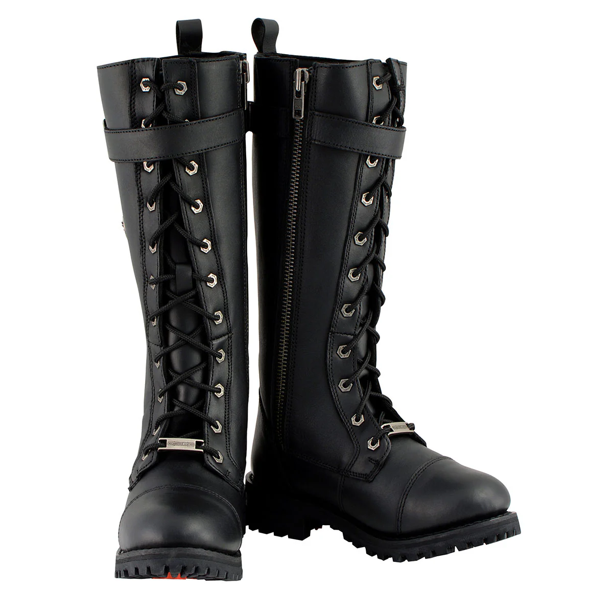 Milwaukee Leather Women's Black 14-inch Lace-Up High-Rise Leather Biker Rider Boots with Calf Buckle MBL9355 - Image 13