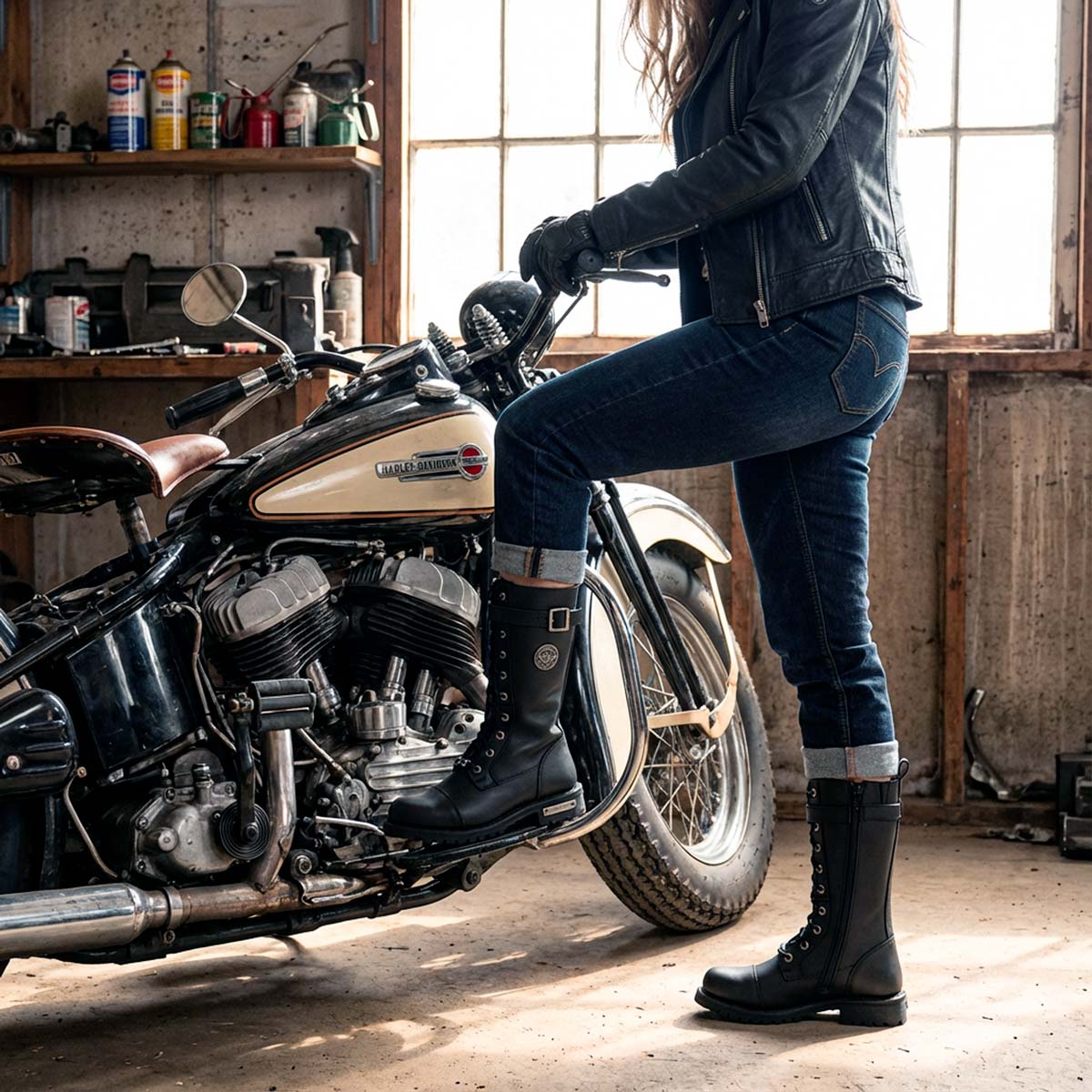 Milwaukee Leather Women's Black 14-inch Lace-Up High-Rise Leather Biker Rider Boots with Calf Buckle MBL9355 - Image 5