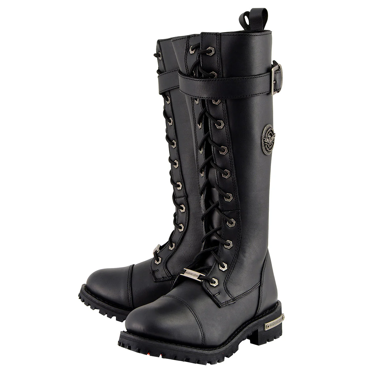 Milwaukee Leather Women's Black 14-inch Lace-Up High-Rise Leather Biker Rider Boots with Calf Buckle MBL9355 - Image 7