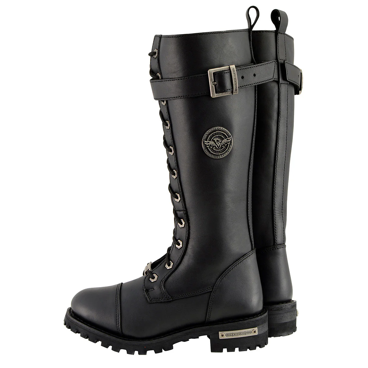 Milwaukee Leather Women's Black 14-inch Lace-Up High-Rise Leather Biker Rider Boots with Calf Buckle MBL9355 - Image 8