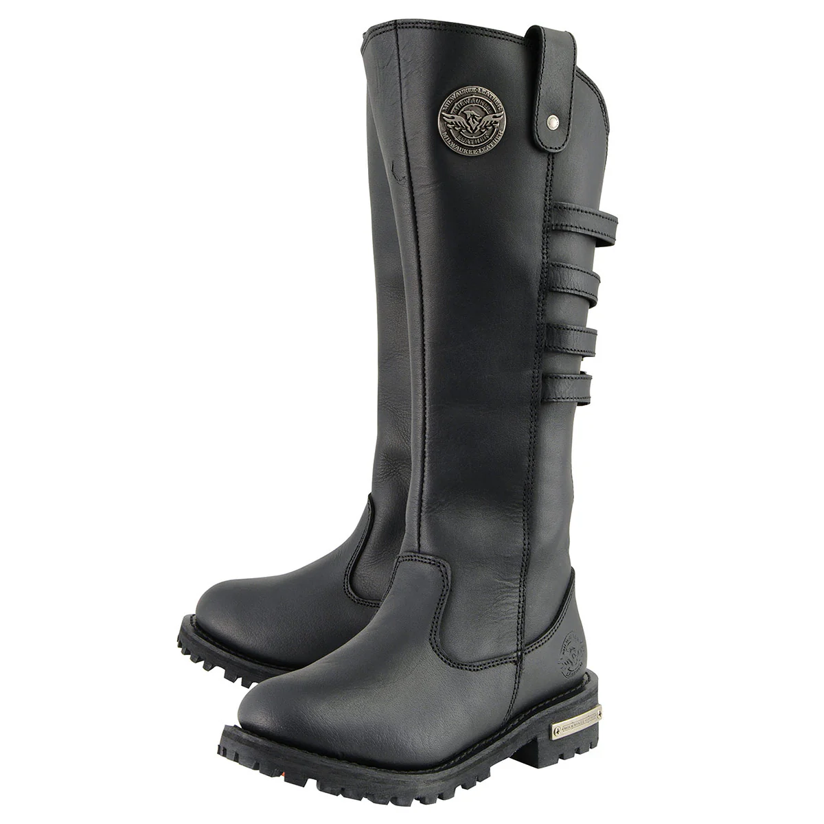 Milwaukee Leather MBL9345 Women's Black 15-inch High Rise Leather Riding Boots with Four Calf Buckles - Image 4