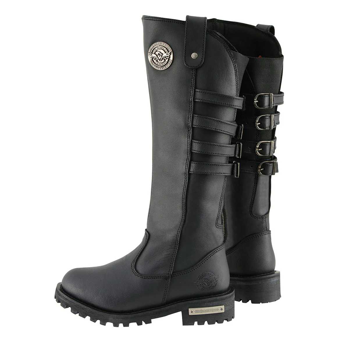 Milwaukee Leather MBL9345 Women's Black 15-inch High Rise Leather Riding Boots with Four Calf Buckles - Image 5