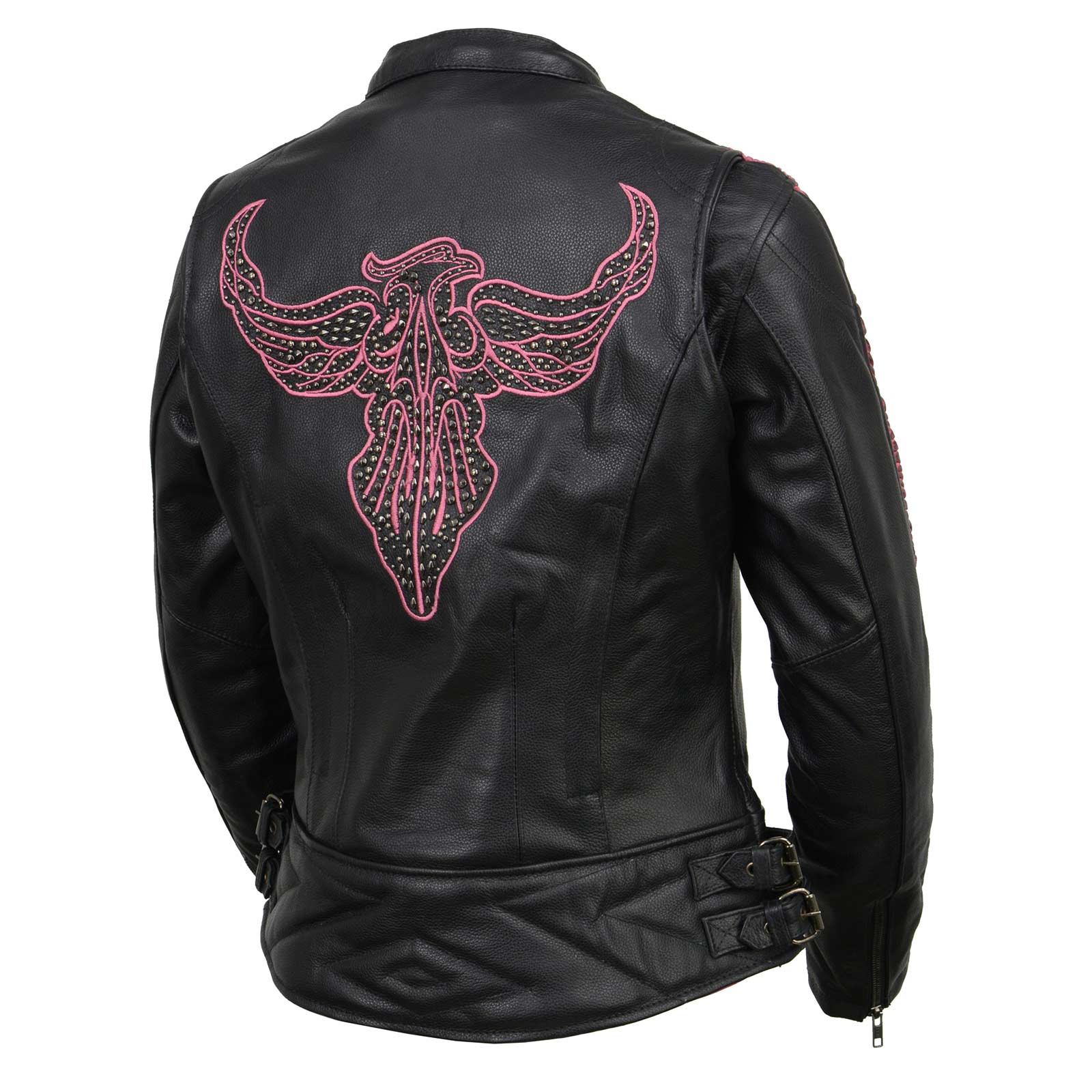Milwaukee Leather MLL2570 Women's 'Phoenix Embroidered' Black and Fuchsia Pink Leather Motorcycle Jacket - Image 2