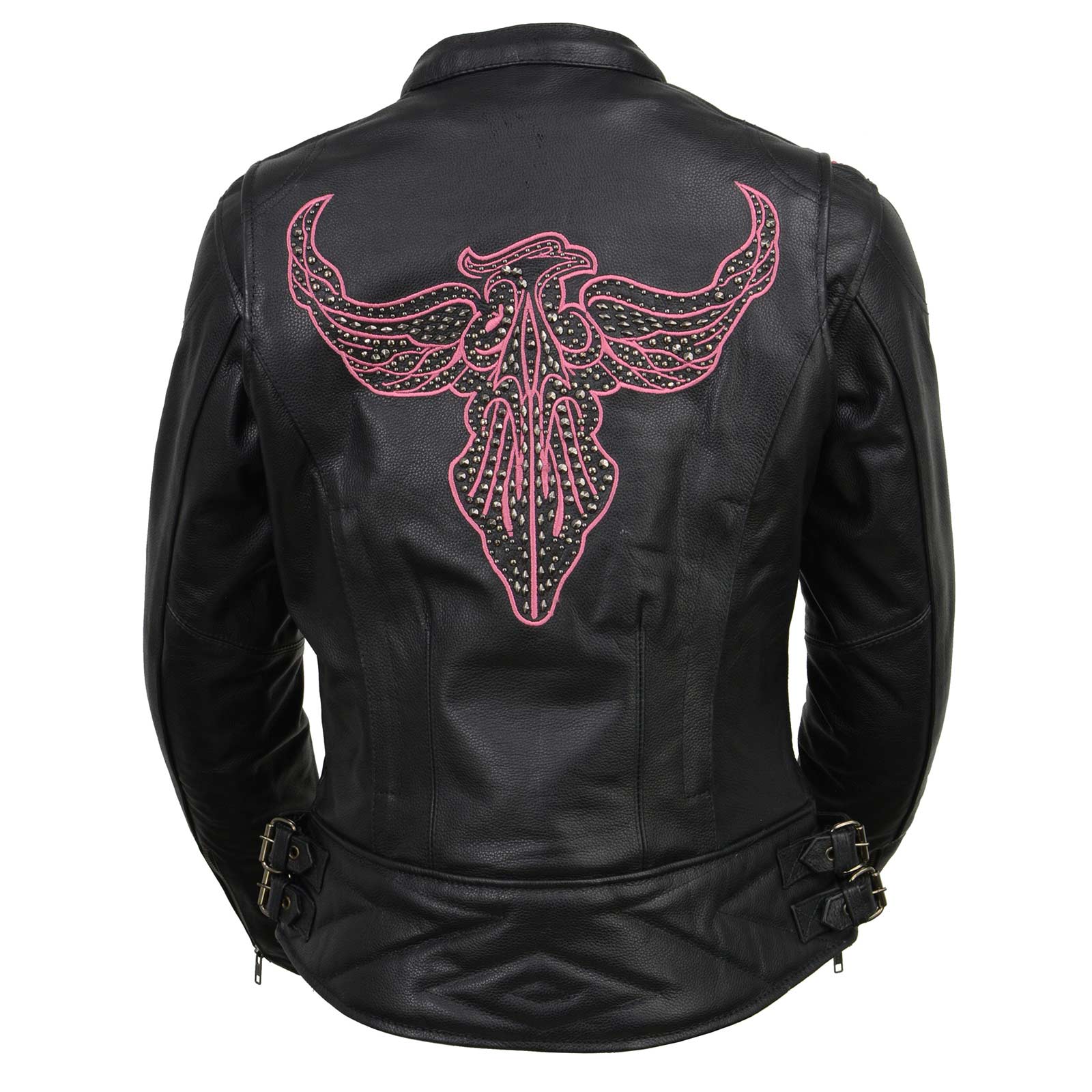 Milwaukee Leather MLL2570 Women's 'Phoenix Embroidered' Black and Fuchsia Pink Leather Motorcycle Jacket - Image 4