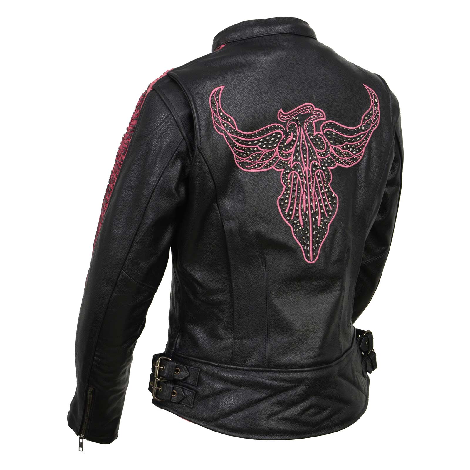 Milwaukee Leather MLL2570 Women's 'Phoenix Embroidered' Black and Fuchsia Pink Leather Motorcycle Jacket - Image 5