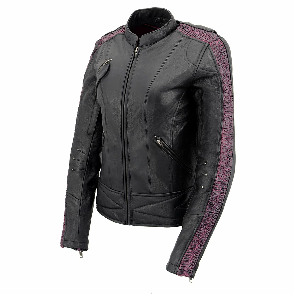 Milwaukee Leather MLL2570 Women's 'Phoenix Embroidered' Black and Fuchsia Pink Leather Motorcycle Jacket - Image 6