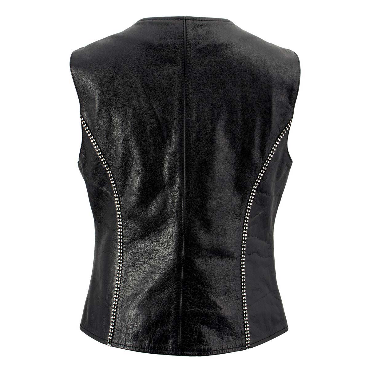 Milwaukee Leather Women's 'Bling' Black Leather V-Neck Motorcycle Rider Vest with Rhinestone Detail - LK4721 - Image 10