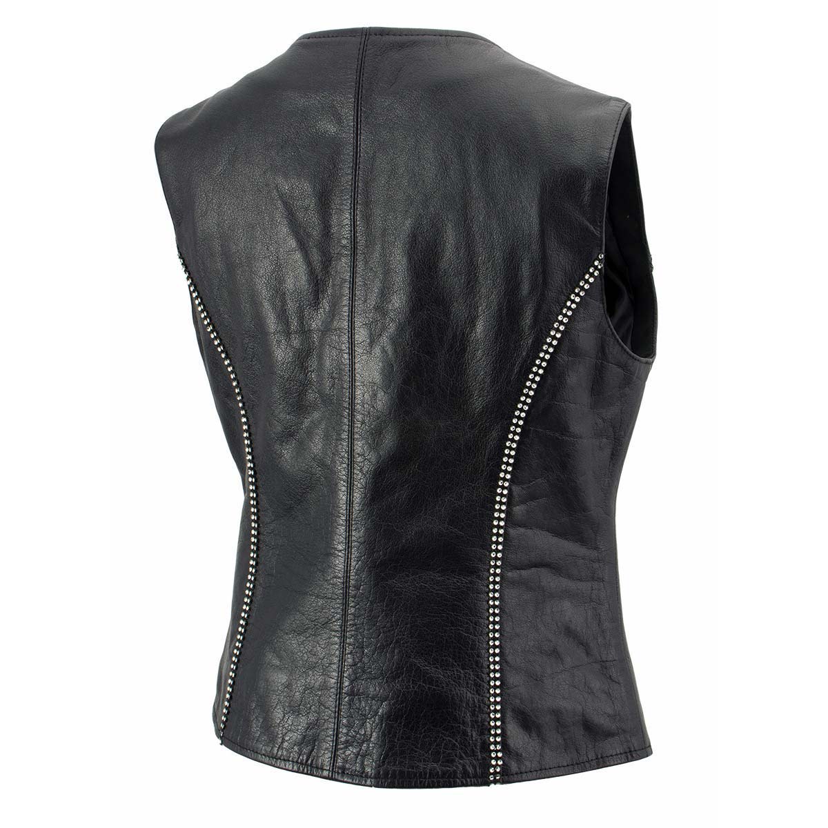 Milwaukee Leather Women's 'Bling' Black Leather V-Neck Motorcycle Rider Vest with Rhinestone Detail - LK4721 - Image 9