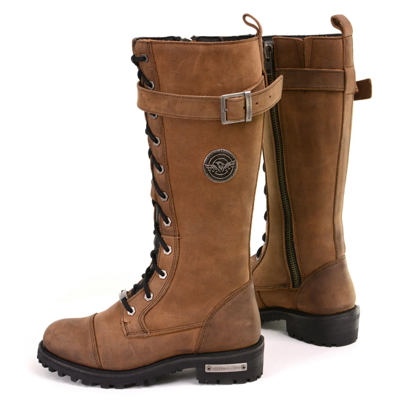 Milwaukee Leather Women's Brown Leather 14” Tall Motorcycle Lace-Up High-Rise Boots MBL9358 - Image 6