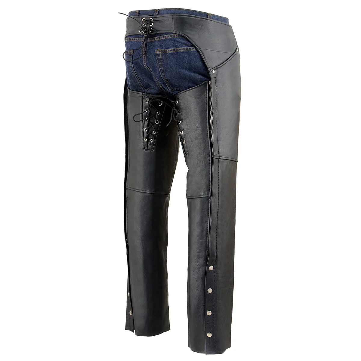 Milwaukee Leather Chaps for Women Black Premium Skin - Deep Hip Pockets Back Thigh Laces Motorcycle Chap - SH1173 - Image 7