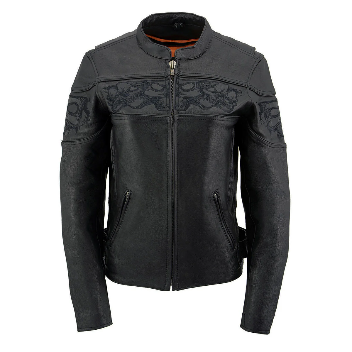 Milwaukee Leather MLL2540 Women's Crossover Black Leather Scooter Jacket w/ Reflective Skull Graphic - Image 11