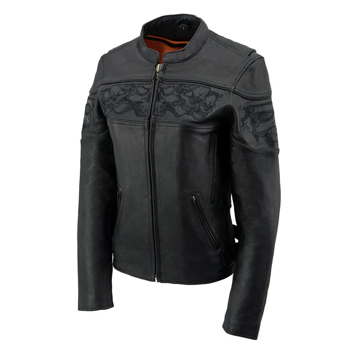 Milwaukee Leather MLL2540 Women's Crossover Black Leather Scooter Jacket w/ Reflective Skull Graphic - Image 13