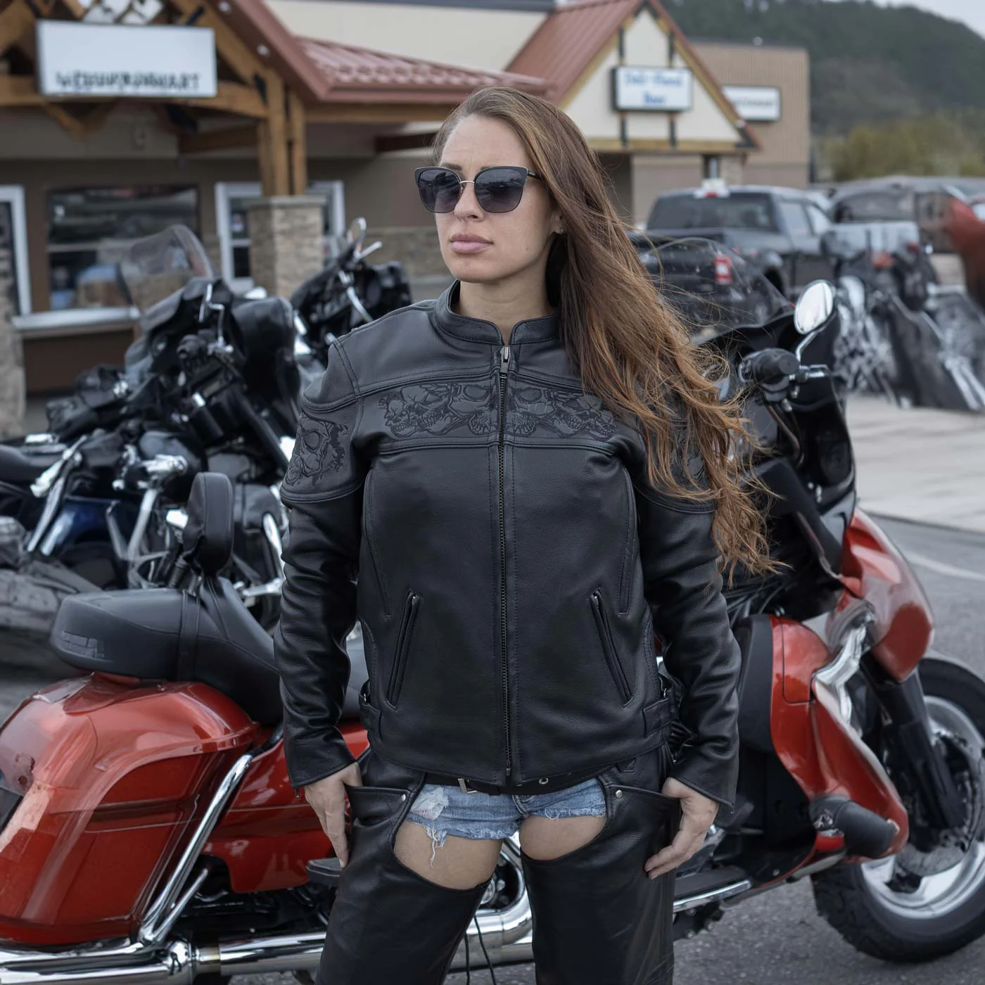 Milwaukee Leather MLL2540 Women's Crossover Black Leather Scooter Jacket w/ Reflective Skull Graphic - Image 4