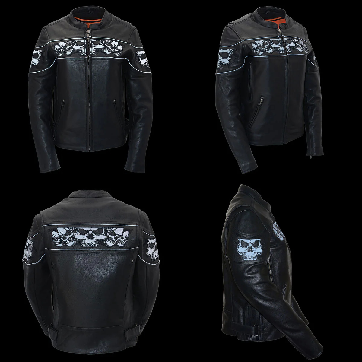 Milwaukee Leather MLL2540 Women's Crossover Black Leather Scooter Jacket w/ Reflective Skull Graphic - Image 7