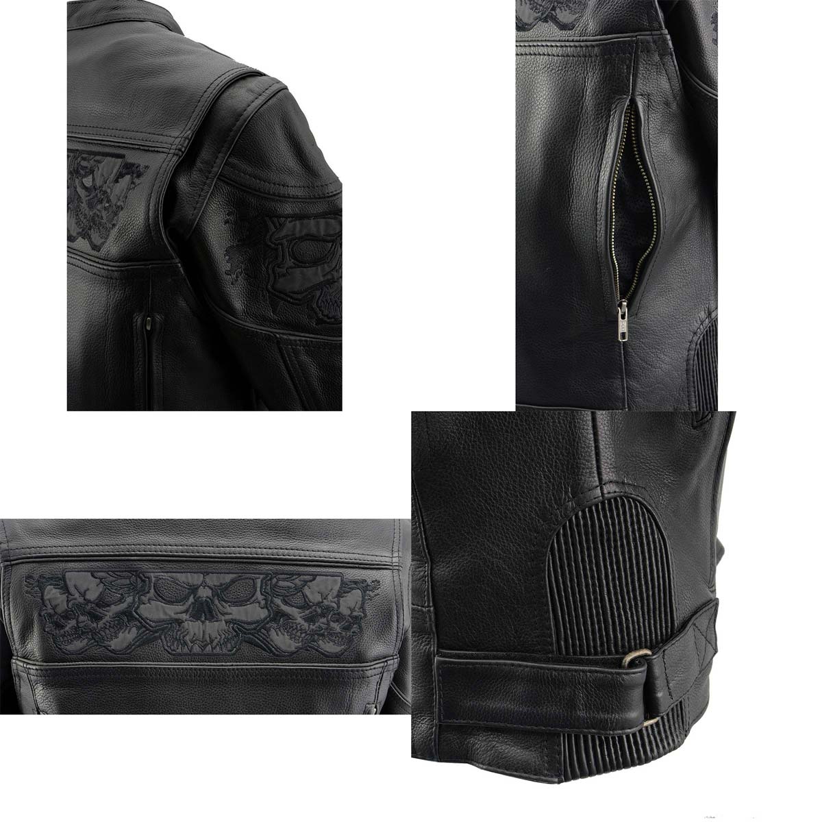 Milwaukee Leather MLL2540 Women's Crossover Black Leather Scooter Jacket w/ Reflective Skull Graphic - Image 8