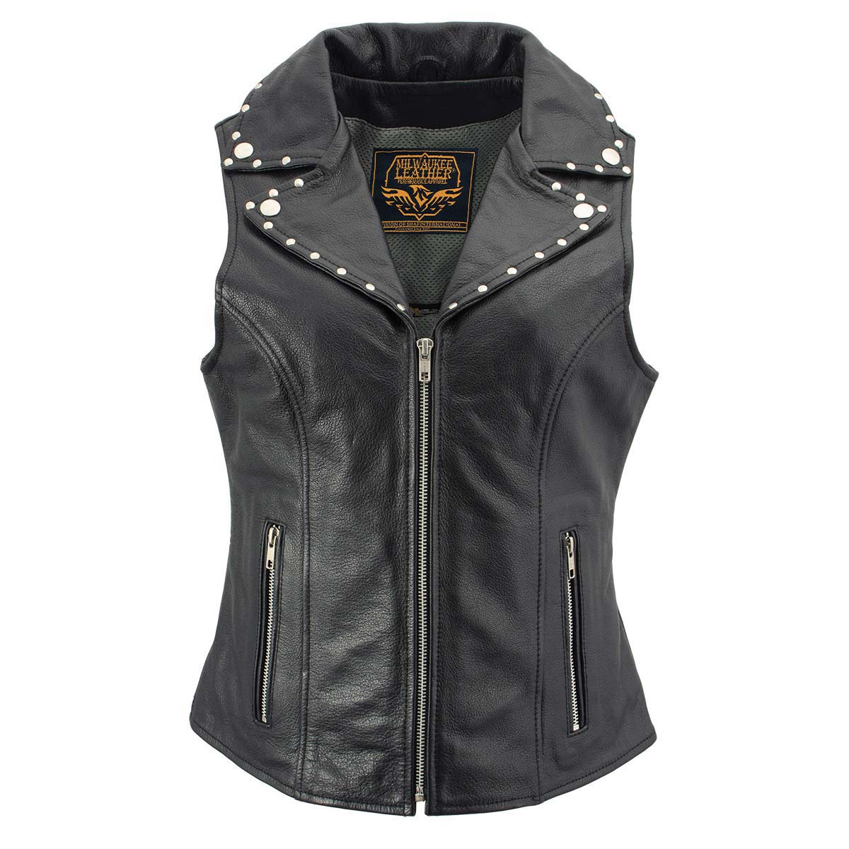 Milwaukee Leather Women's Dita Black Motorcycle Leather Vest w/ Riveted Lapel Collar - LKL4720 - Image 11