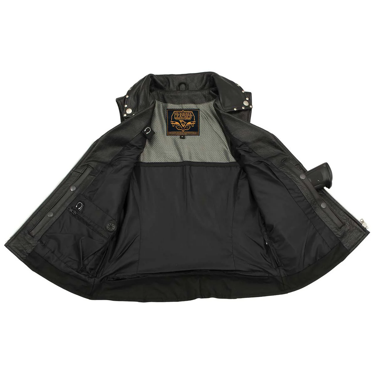 Milwaukee Leather Women's Dita Black Motorcycle Leather Vest w/ Riveted Lapel Collar - LKL4720 - Image 12